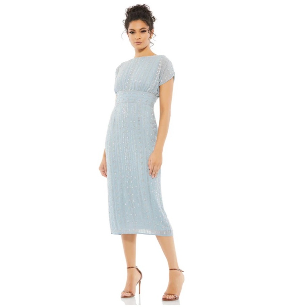 23. Mac Duggal Beaded Cap Sleeve Column Midi Dress. Size 8.